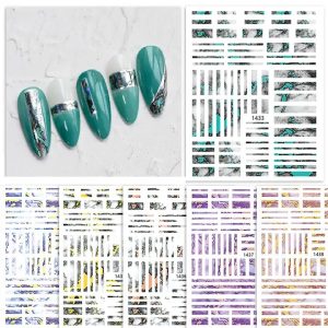 Лазерный цветной каменный узор, наклейки для дизайна ногтей, самоклеящиеся наклейки для ногтей с мраморным узором