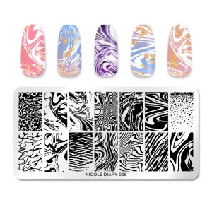 NICOLE DIARY Rectangle Nail Stamping Plates Stainless Steel Marble Series Stamp Stencil 096