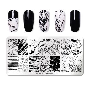 NICOLE DIARY Rectangle Nail Stamping Plates Stainless Steel Marble Artist Stamp Stencil 076