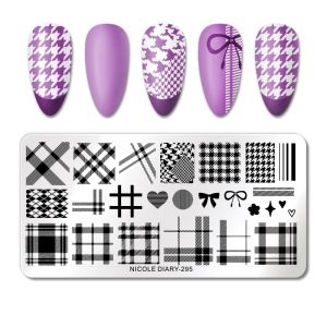 NICOLE DIARY-295 Rectangle Nail Stamping Plates Stainless Steel Board Plant Plaid Line Nail Art Stamp Stencil