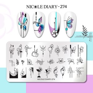 NICOLE DIARY-274 Rectangle Nail Stamping Plates Stainless Steel Geometric flowers Pattern Nail Stamp Stencil