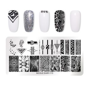 NICOLE DIARY Rectangle Nail Stamping Plate Snakeskin Series Stainless Steel Nail Art Stencil Tools