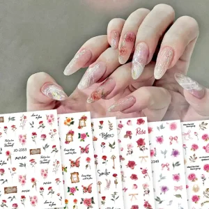 Self-Adhesive Spring Summer Leaf Wild Rose Nail Art Stickers Mixed