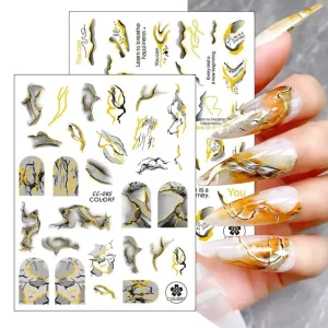 French Marble Black White Gold Ribbon Shinny Line 3D Self-Adhesive Nail Art Line Stickers