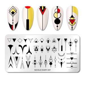 NICOLE DIARY-287 Rectangle Nail Stamping Plates Stainless Steel Geometry French Nail Stamp Stencil