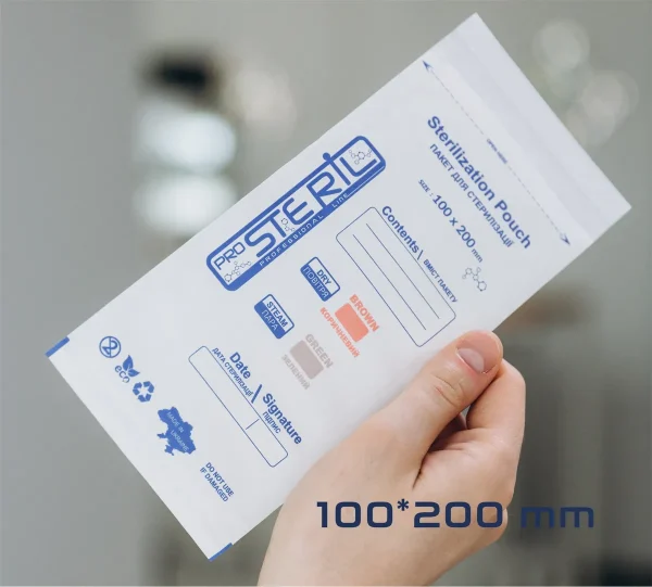 Sterilization pouches (universal) 100×200 PK W, "ProSteril"", White, Dry/Steam (100pcs)
