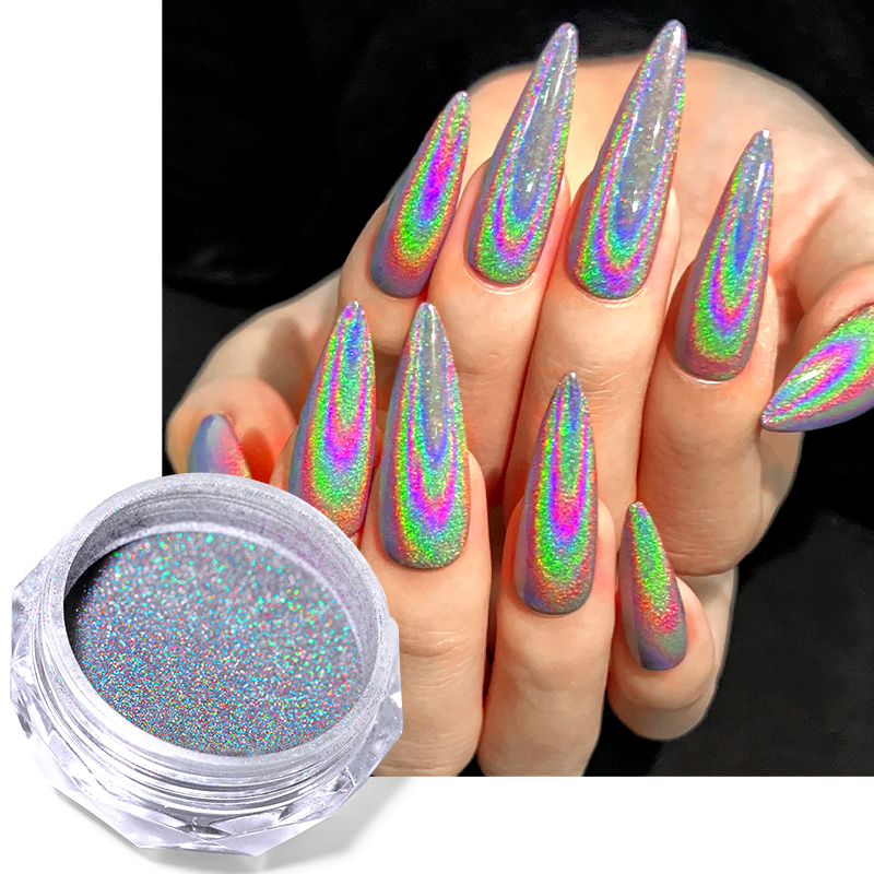 Голографический Радужный порошок для ногтей 0,3 г/коробка с лазерным эффектом, хромовый порошок — изображение 3