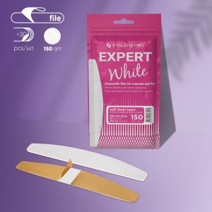 Disposable white files for crescent nail file on a soft foam layer EXPERT 40 150 grit (30 pcs)