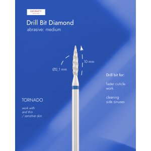 Diamond bit "tornado" blue, L- 10,0 mm, Ø2,1 mm.
