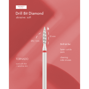 Diamond bit "tornado" red, L- 10,0 mm, Ø2,1 mm.