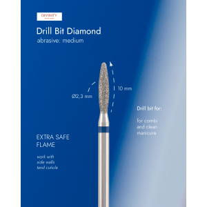 Diamond bit "flame" extra safe blue, L- 10,0 mm, Ø2,3 mm.
