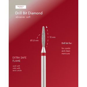 Diamond bit "flame" extra safe, red, L- 10,0 mm, Ø1,8 mm.