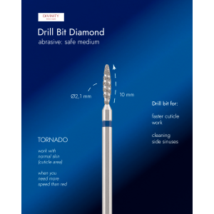Diamond bit "tornado" safe blue, L- 10,0 mm, Ø2,1 mm.