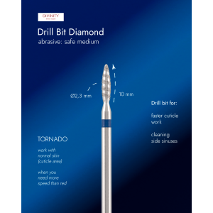 Diamond bit "tornado" safe blue, L- 10,0 mm, Ø2,3 mm.