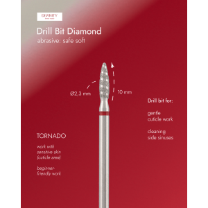 Diamond bit "tornado" safe red, L- 10,0 mm, Ø2,3 mm.