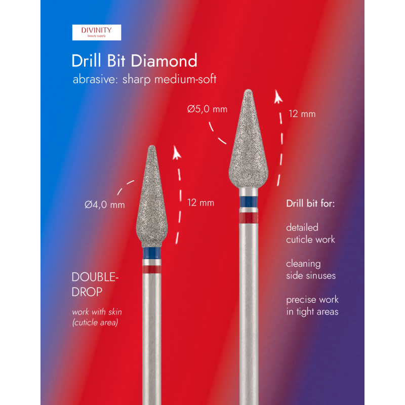 Diamond bit "double drop" blue-red, L-12.0 mm, Ø4.0 mm. - Image 3