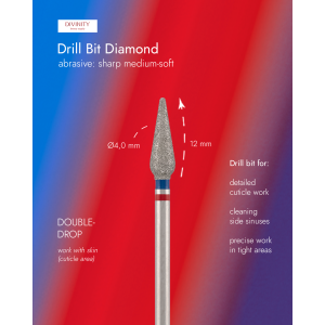 Diamond bit "double drop" blue-red, L-12.0 mm, Ø4.0 mm.