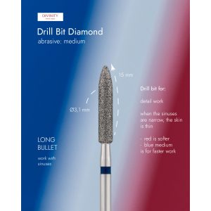 Diamond bit "long bulet" blue, L- 15,0 mm, Ø3,1 mm.