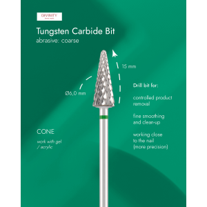 Tungsten carbide bit "cone", green, L-15,0 mm, Ø6,0 mm.