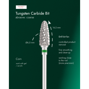 Tungsten carbide bit "corn", green, L-14,5 mm, Ø6,0 mm.