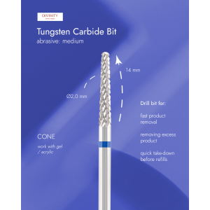 Tungsten carbide bit "cone", blue, L-14,0 mm, Ø2,0 mm.